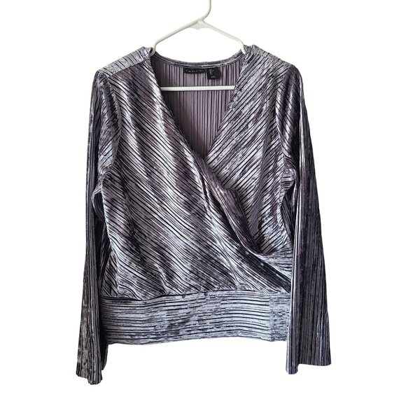Tahari US Women's Size L Ribbed Velour Surplice Long Sleeve Top Holiday Velvet - Picture 1 of 9